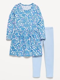 Image number 1 showing, Printed Long-Sleeve Dress and Leggings Set for Toddler Girls