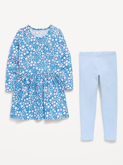 Image number 2 showing, Printed Long-Sleeve Dress and Leggings Set for Toddler Girls