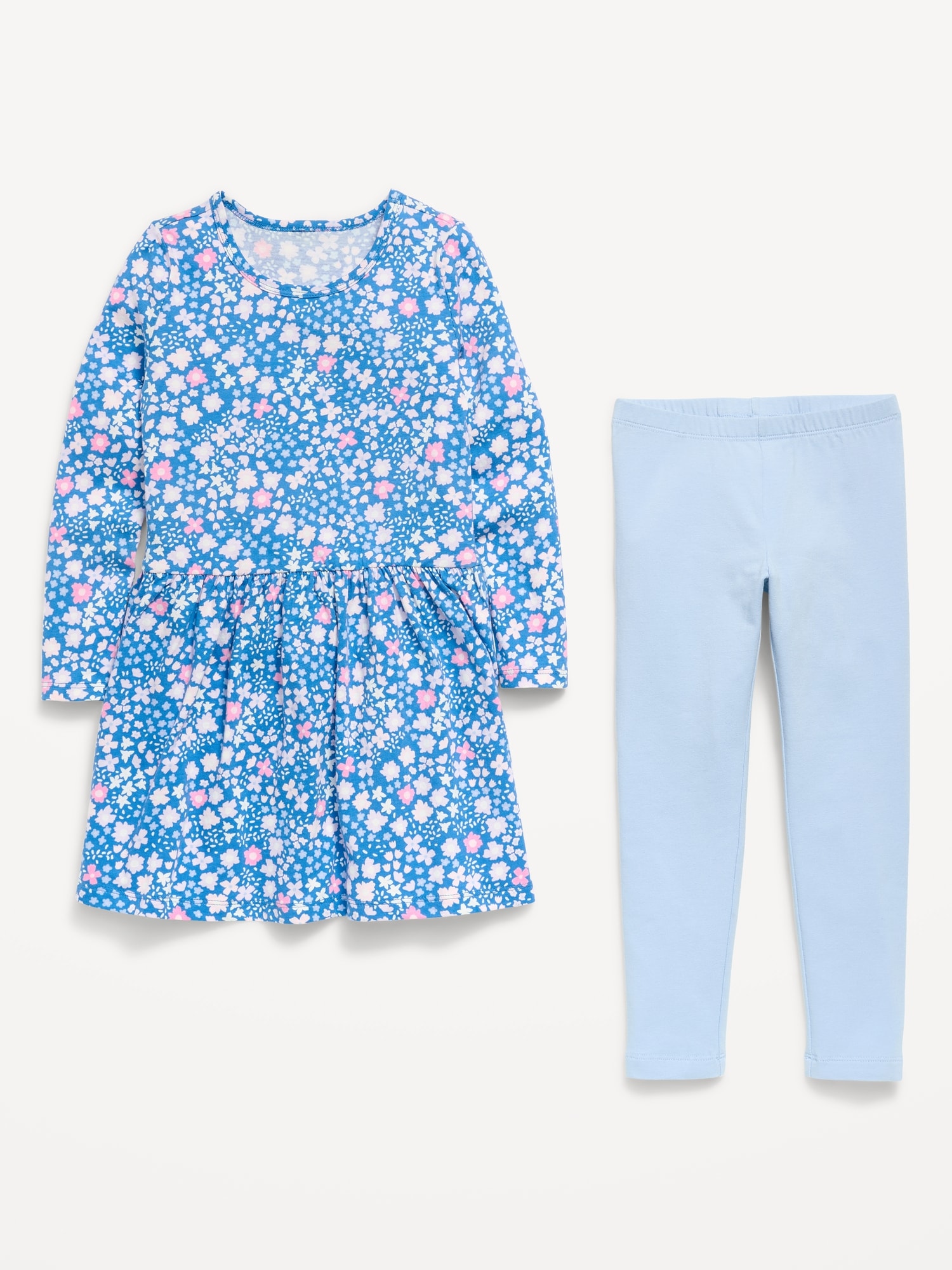 Printed Long-Sleeve Dress and Leggings Set for Toddler Girls