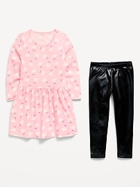 Image number 2 showing, Printed Long-Sleeve Dress and Leggings Set for Toddler Girls
