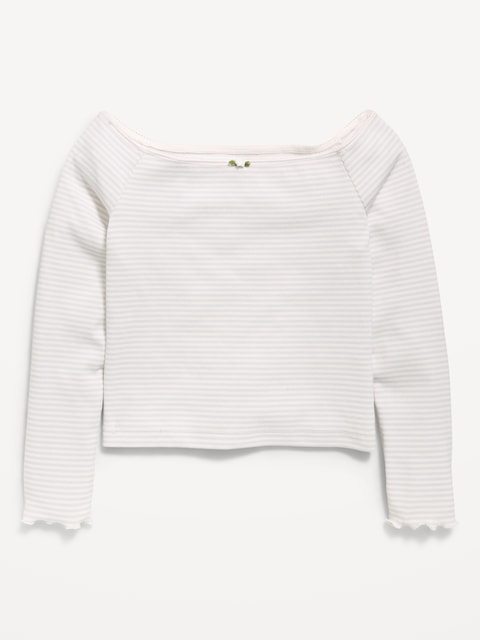 Fitted Off-Shoulder Ribbed Top for Girls