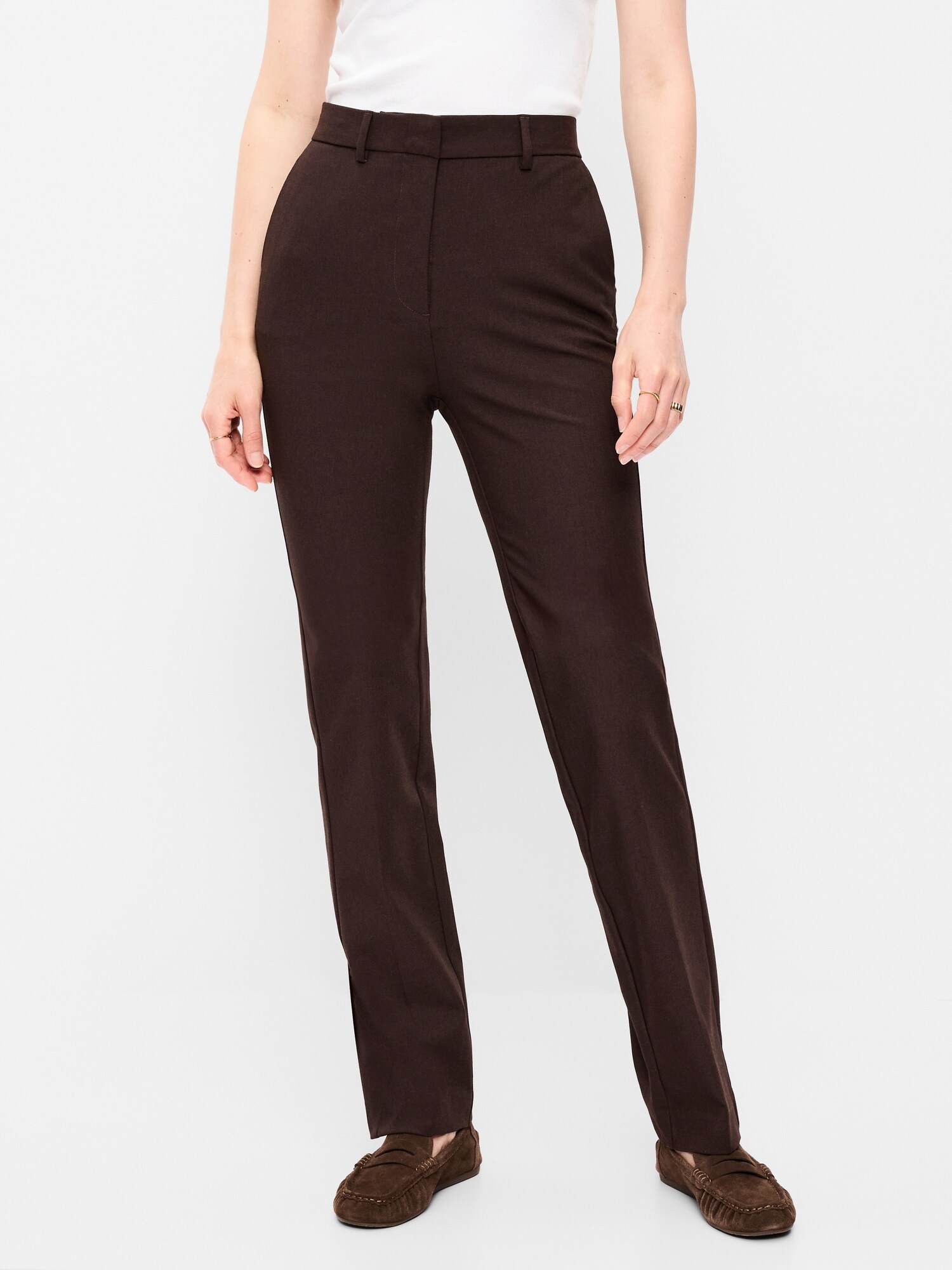 Женские брюки Old Navy Extra High-Waisted Straight-Leg Twill, цвет: Чёрный кофейный — фото 2