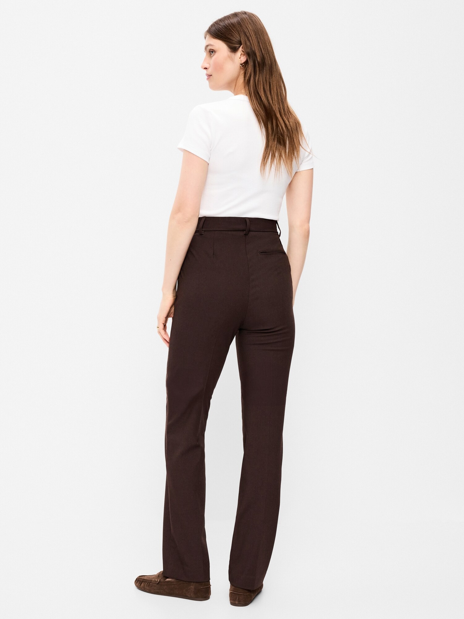 Женские брюки Old Navy Extra High-Waisted Straight-Leg Twill, цвет: Чёрный кофейный — фото 3