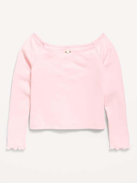 Fitted Off-Shoulder Ribbed Top for Girls