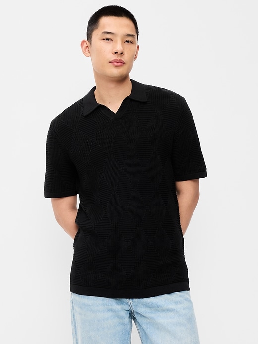 Image number 1 showing, Mixed-Stitch Polo Sweater