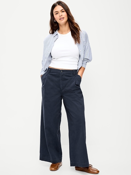 Image number 5 showing, Mid-Rise Pleated Wide-Leg Pants