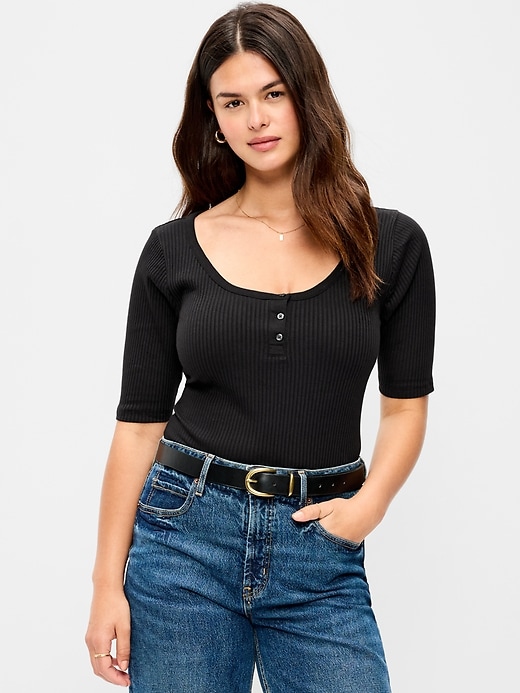 Image number 6 showing, Scoop-Neck Fitted Henley Top