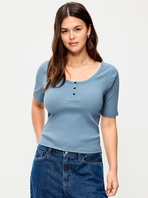 Image number 6 showing, Scoop-Neck Fitted Henley Top