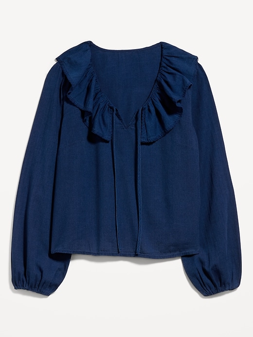 Image number 9 showing, Long-Sleeve Ruffle Tie-Neck Top