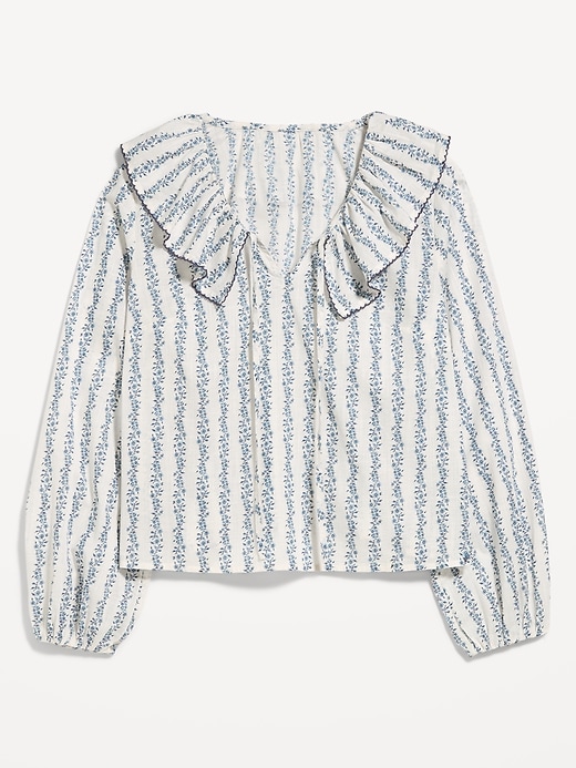 Image number 9 showing, Long-Sleeve Ruffle Tie-Neck Top