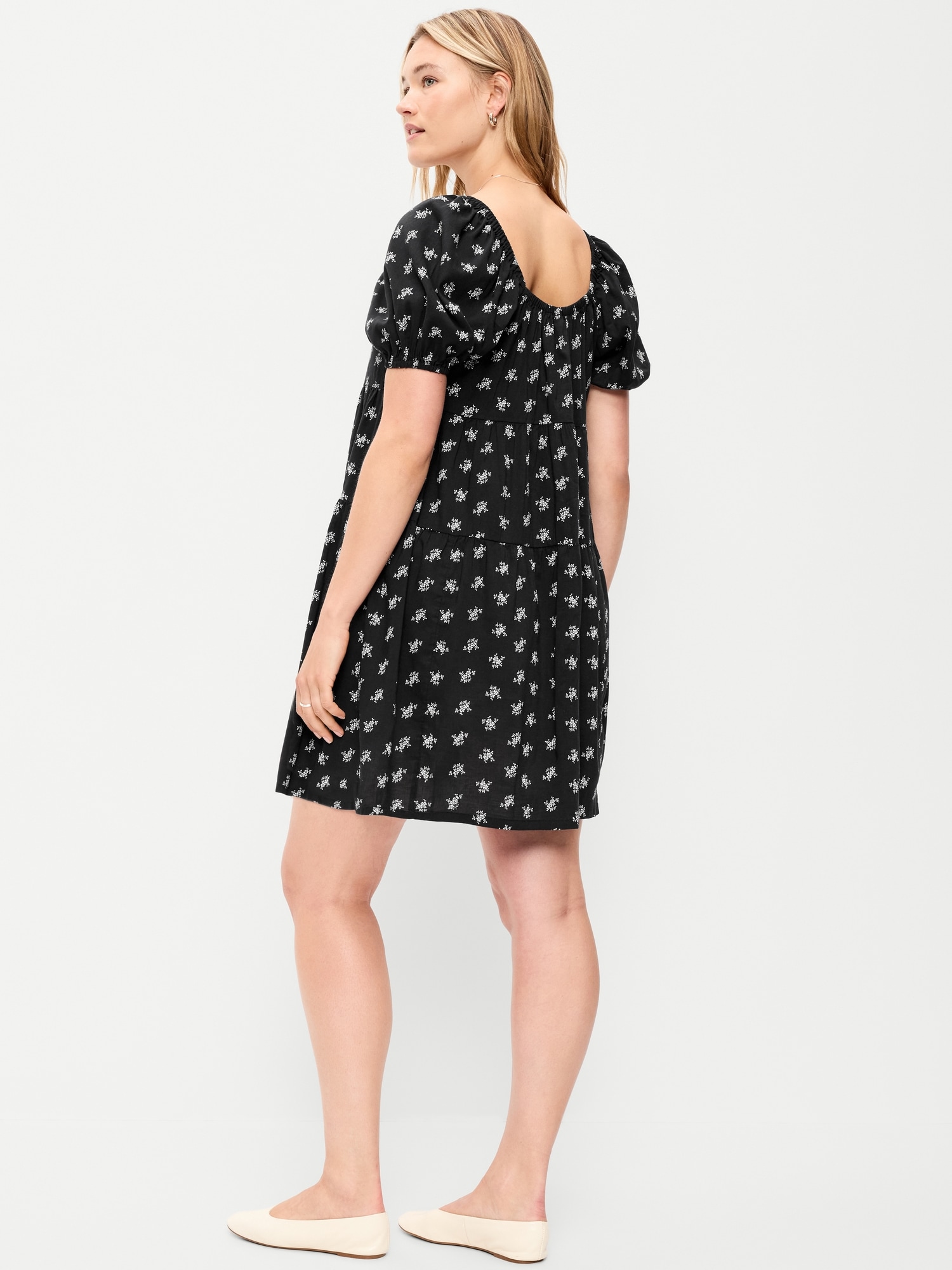 Puff-Sleeve Smocked Mini Swing Dress