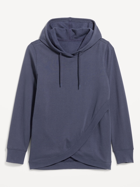 Maternity Fleece Crossover Nursing Tunic Hoodie Sweatshirt