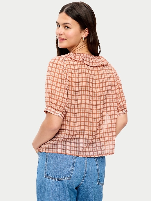 Image number 6 showing, Ruffle Collar Tie-Front Chiffon Top