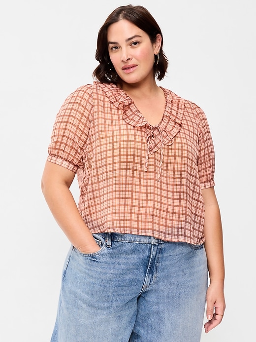 Image number 7 showing, Ruffle Collar Tie-Front Chiffon Top