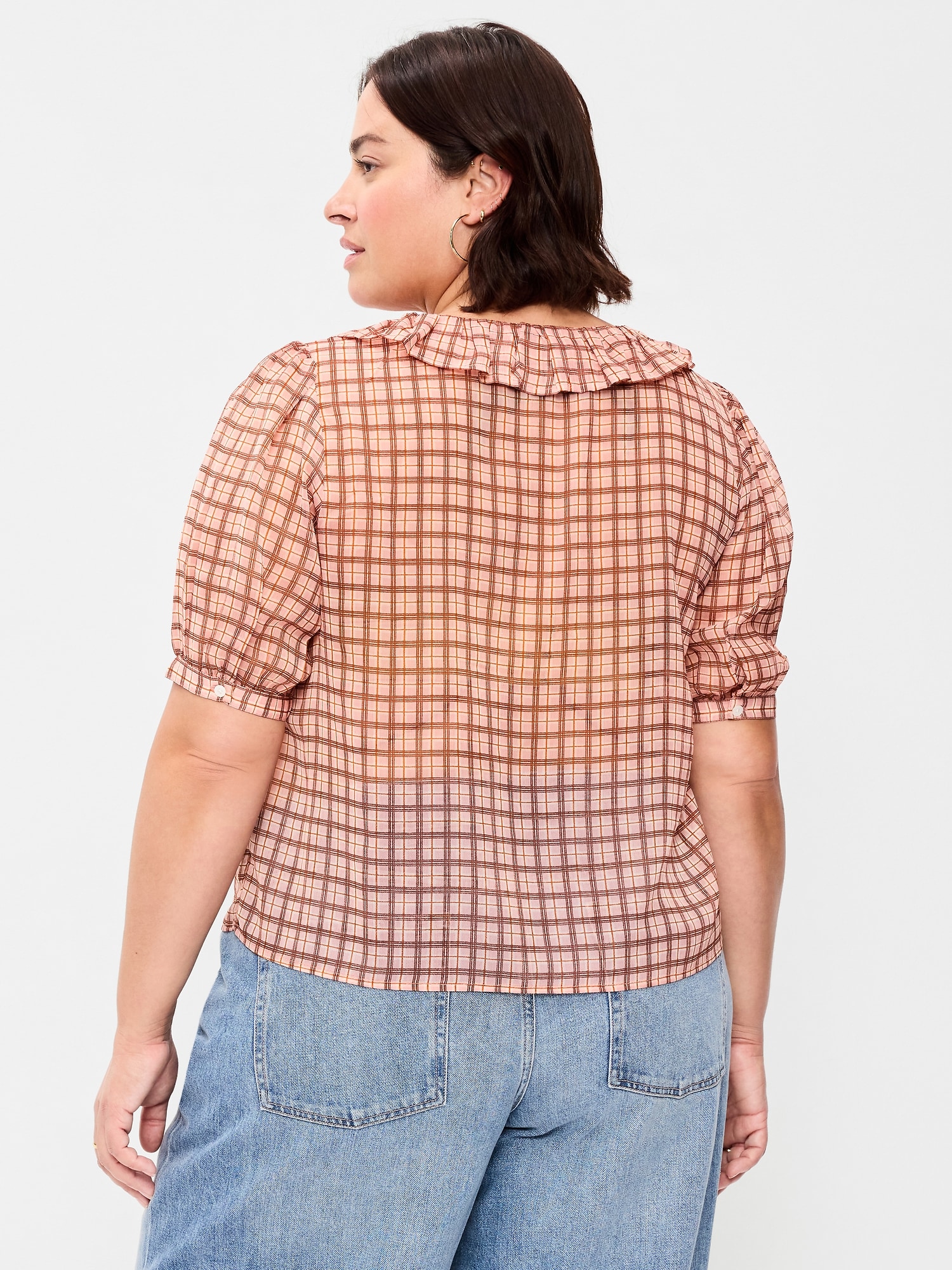 Ruffle Collar Tie-Front Chiffon Top