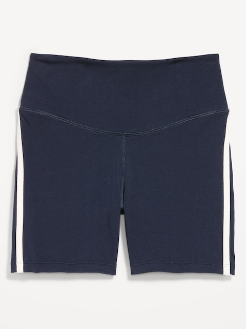 High-Waisted PowerChill Side-Stripe Biker Shorts -- 5-inch inseam