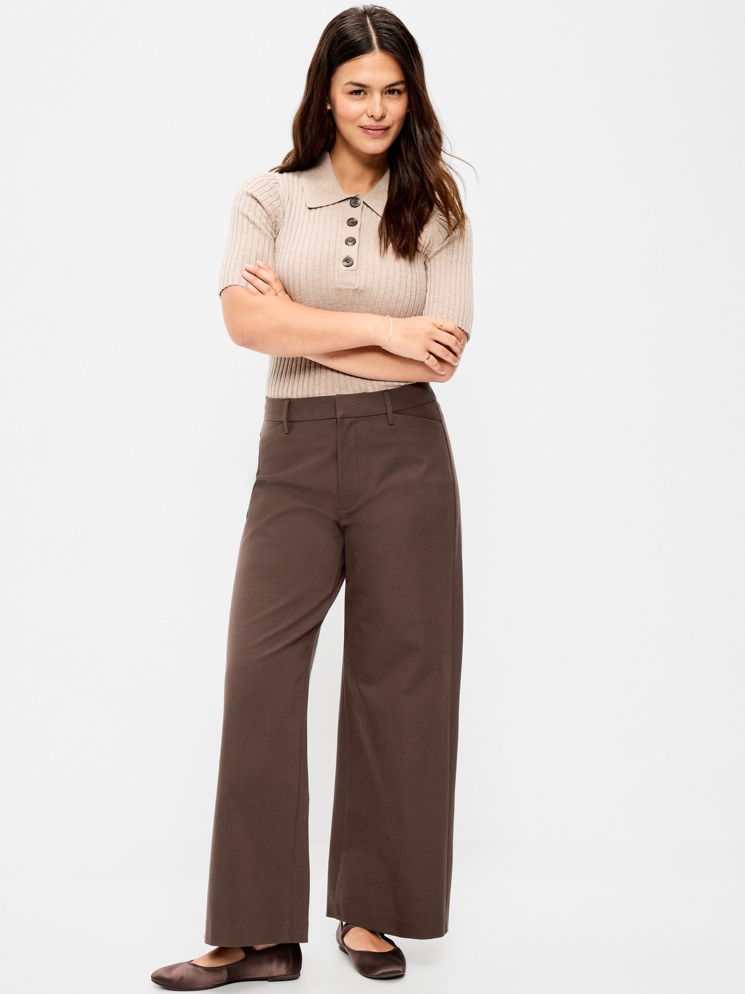 Женские брюки Old Navy High-Waisted Pull-On Pixie Wide Leg, цвет: Чёрный кофейный — фото 5