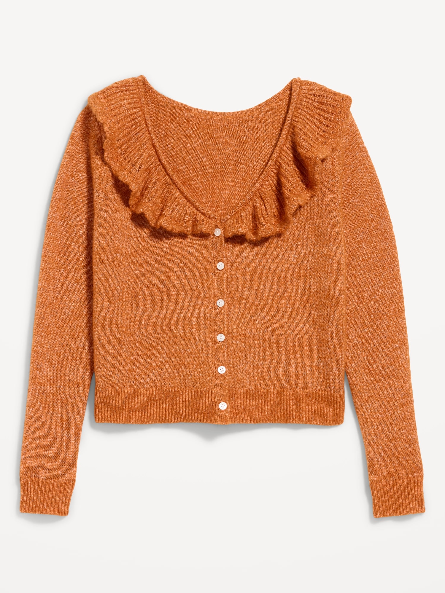 Ruffle-Collar Wool-Blend Pointelle Cardigan