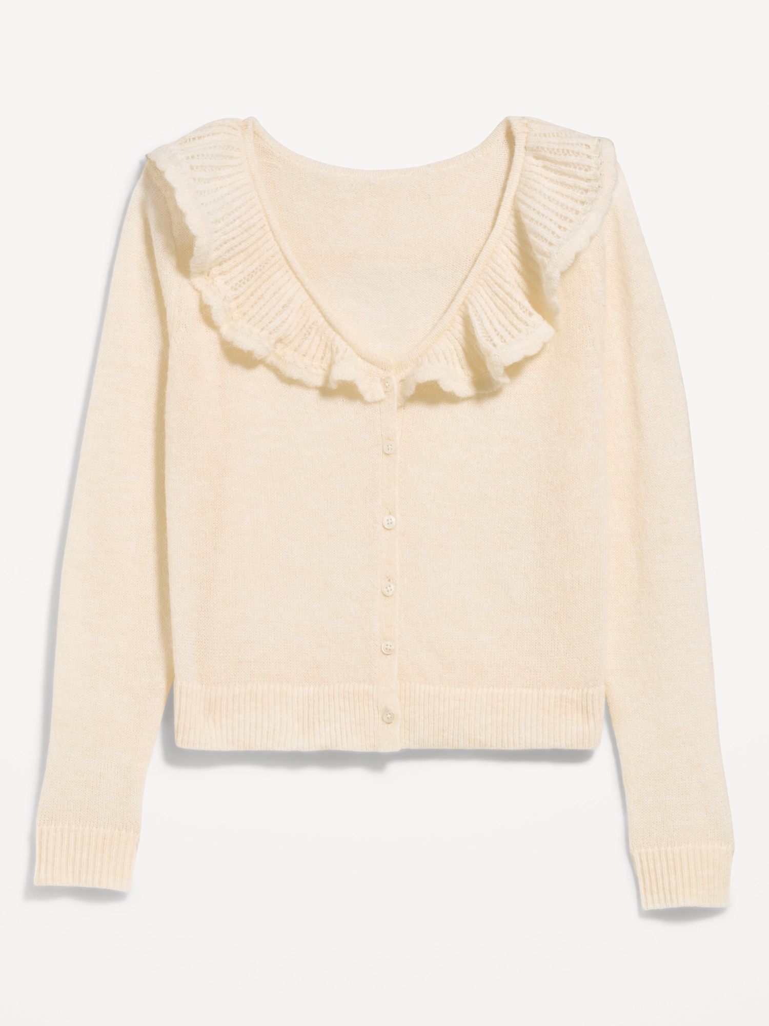 Ruffle-Collar Pointelle Cardigan