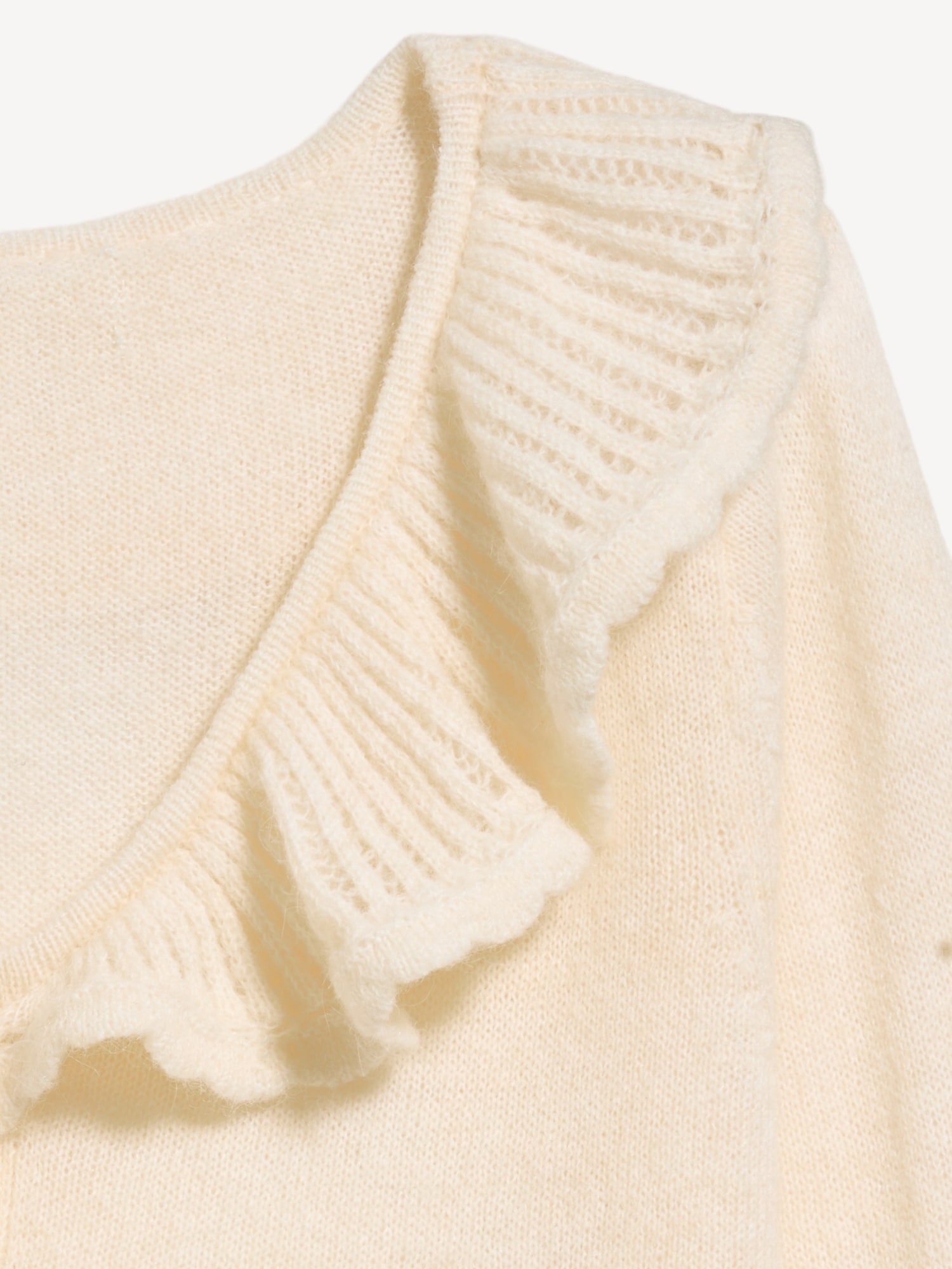 Ruffle-Collar Pointelle Cardigan