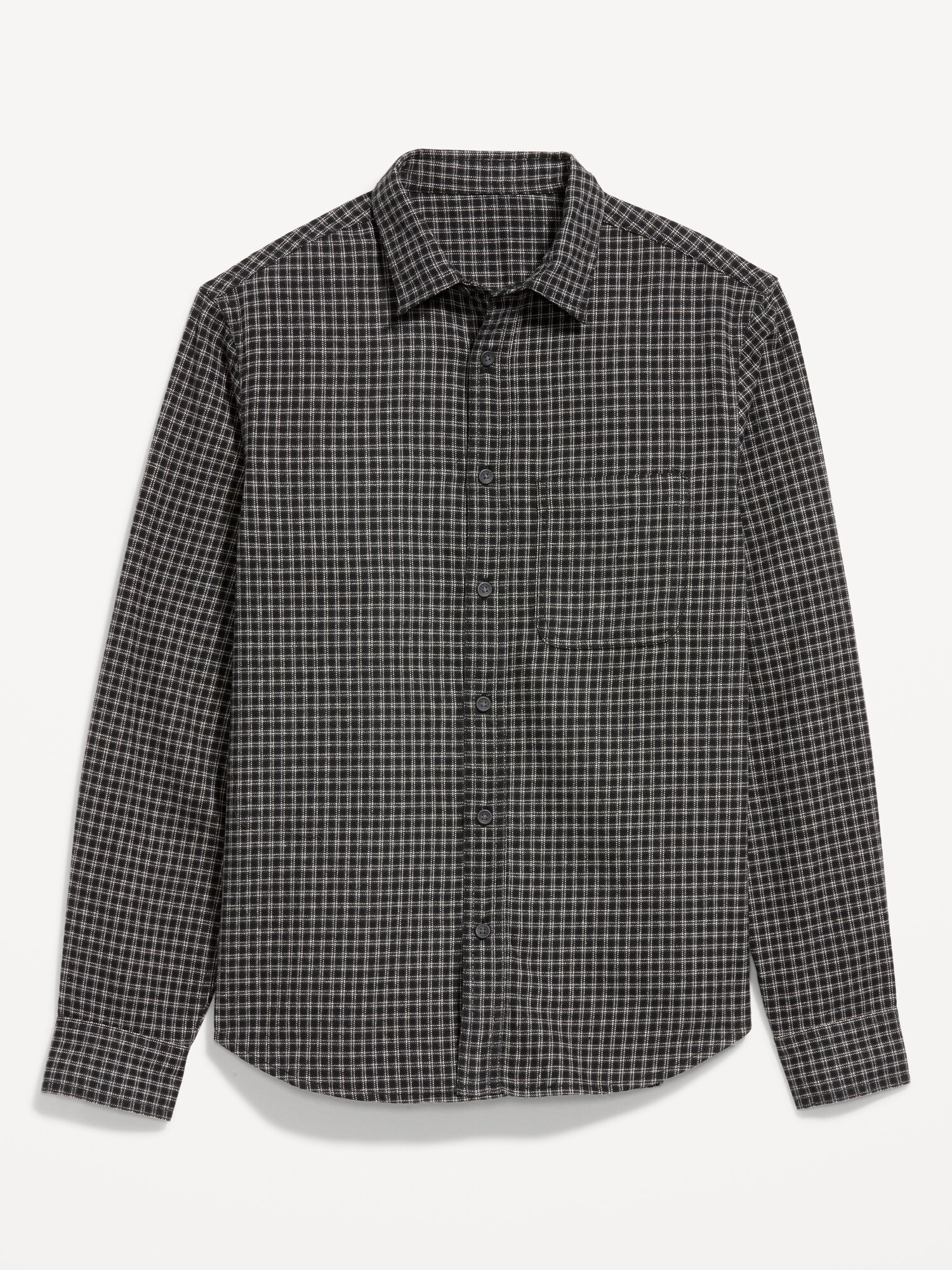 Мужская рубашка Old Navy Relaxed Long-Sleeve Flannel Pocket, цвет: Чёрный клетчатый — фото 4