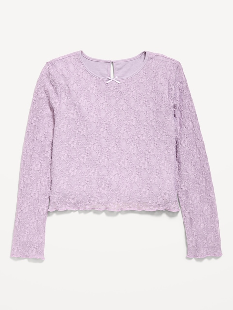 Fitted Long-Sleeve Lace Top for Girls