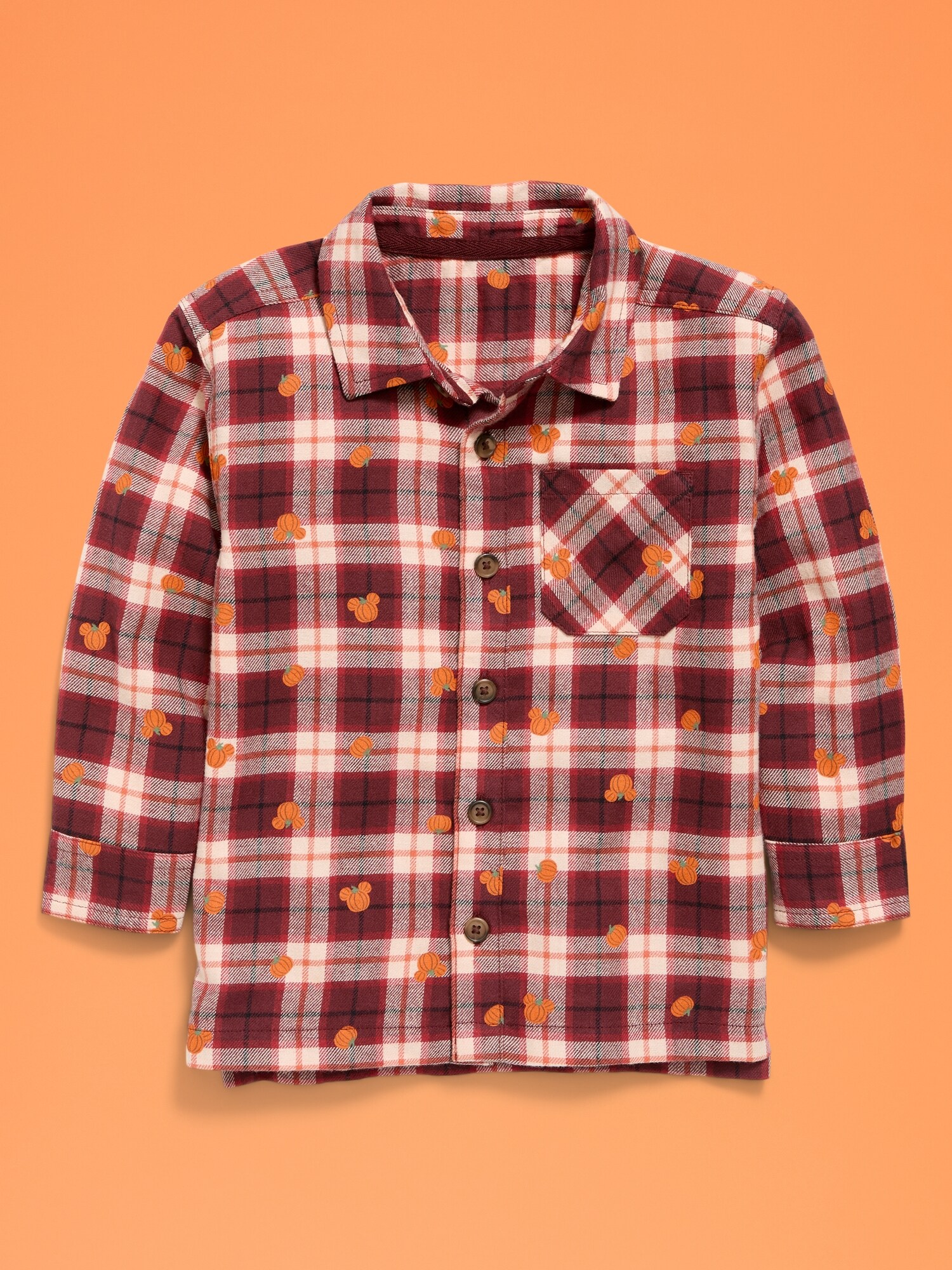 Рубашка Old Navy x Disney Mickey Mouse Flannel Unisex Shirt для малышей, цвет: Оранжевый чёрный клетчатый — фото 3