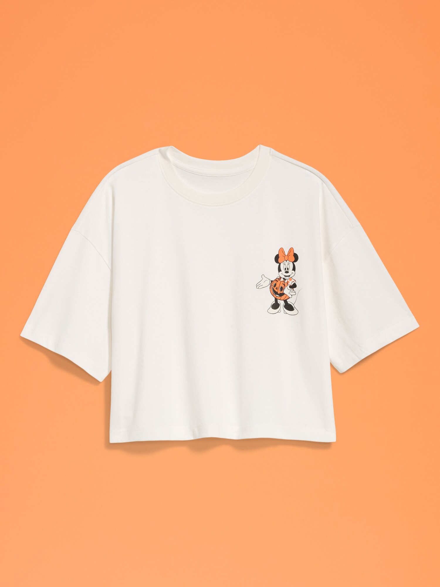 Женская футболка Old Navy x Disney Minnie Mouse Boxy Cropped T-Shirt for Women, цвет: Pumpkin — фото 4