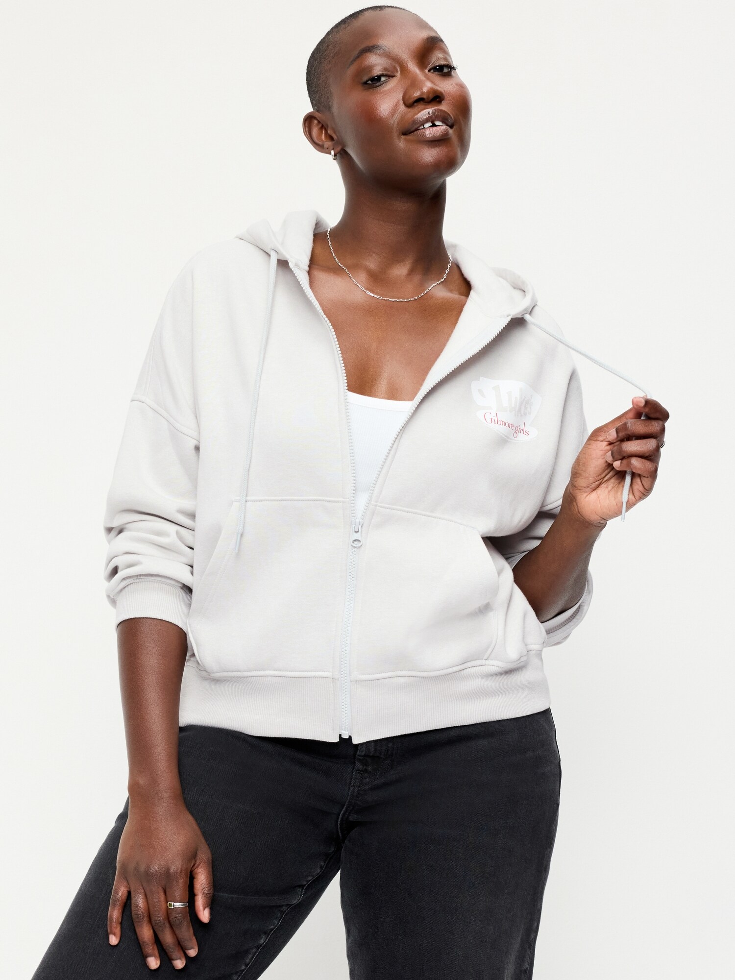 Женское худи Old Navy Oversized Full-Zip Graphic, цвет: Светлый серый — фото 4