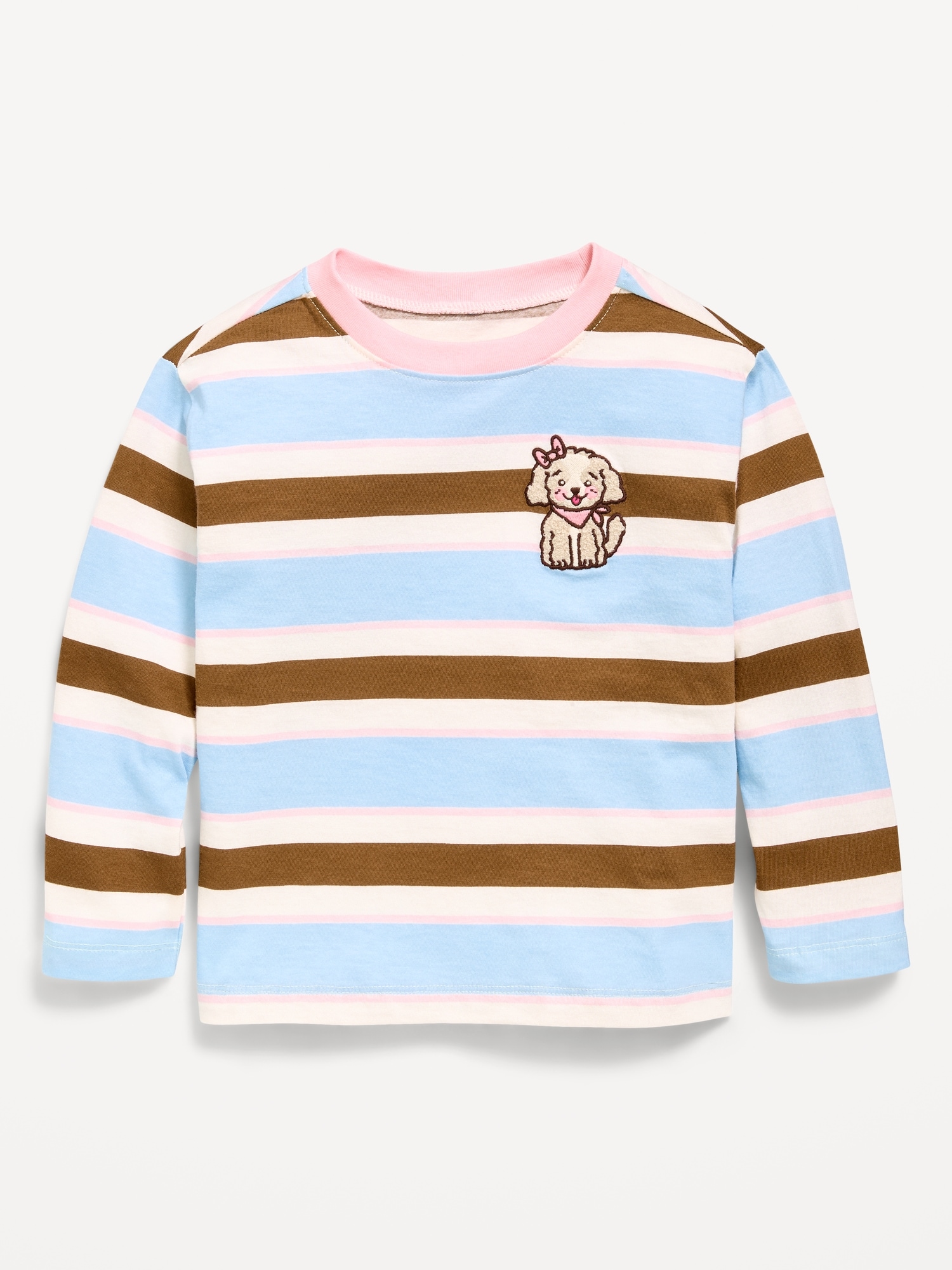 Oversized Long-Sleeve Striped Graphic T-Shirt for Toddler Girls