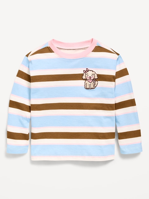 Oversized Long-Sleeve Striped Graphic T-Shirt for Toddler Girls