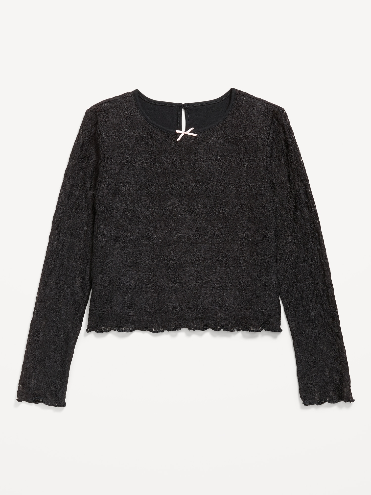 Fitted Long-Sleeve Lace Top for Girls