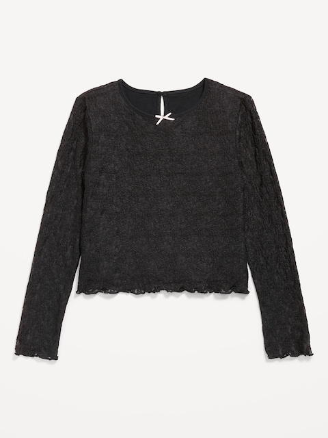 Fitted Long-Sleeve Lace Top for Girls