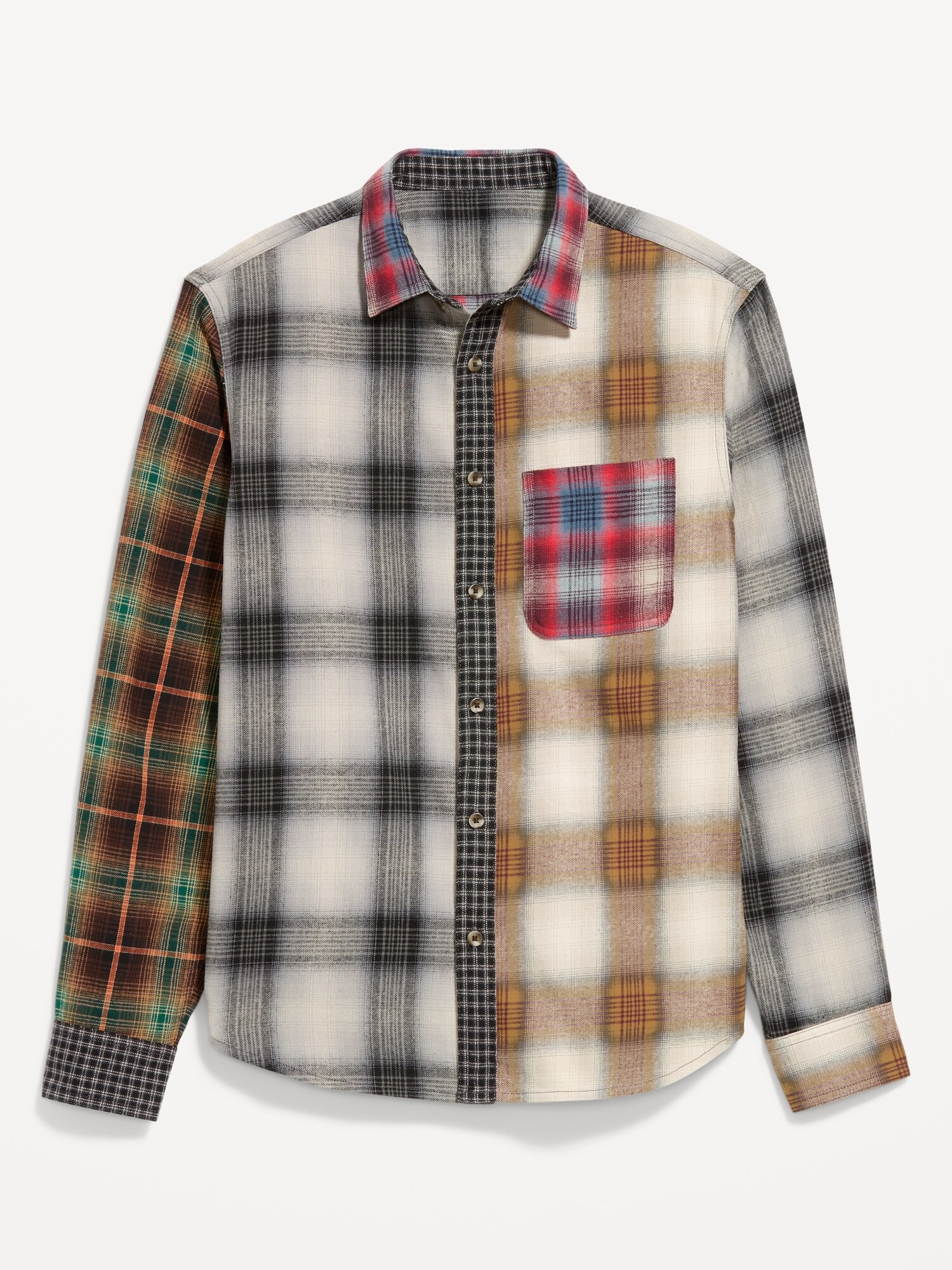 Мужская рубашка Old Navy Relaxed Long-Sleeve Plaid Flannel Pocket, цвет: Разноцветный клетчатый — фото 4