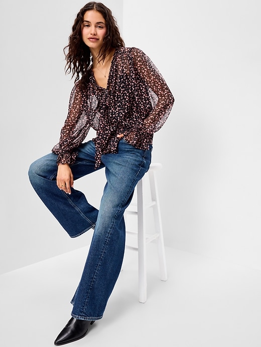 Image number 3 showing, Chiffon Semi-Sheer Tie-Front Top