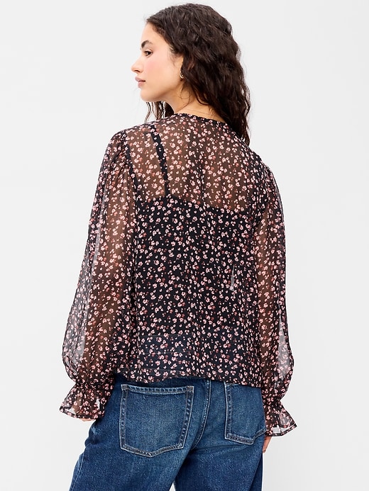 Image number 2 showing, Chiffon Semi-Sheer Tie-Front Top