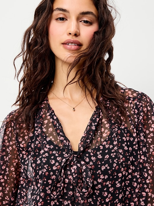 Image number 4 showing, Chiffon Semi-Sheer Tie-Front Top