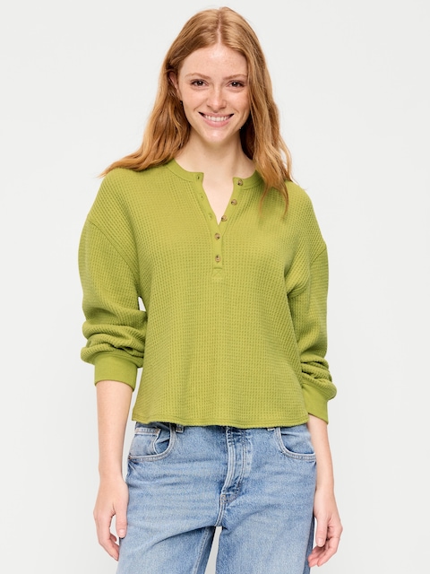 Long-Sleeve Crew-Neck Henley T-Shirt
