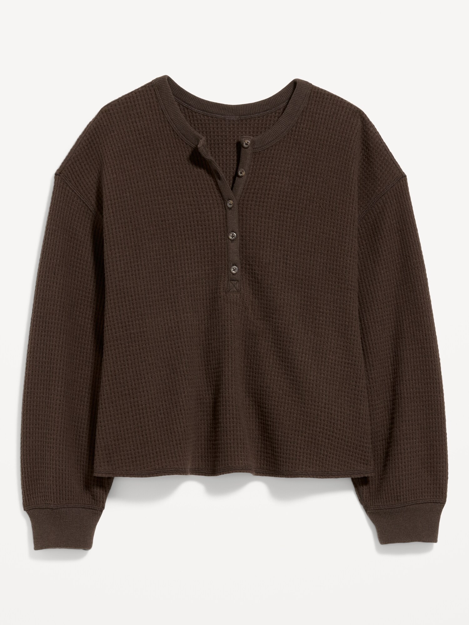 Женская футболка Old Navy Long-Sleeve Crew-Neck Henley, цвет: Чёрный кофейный — фото 4