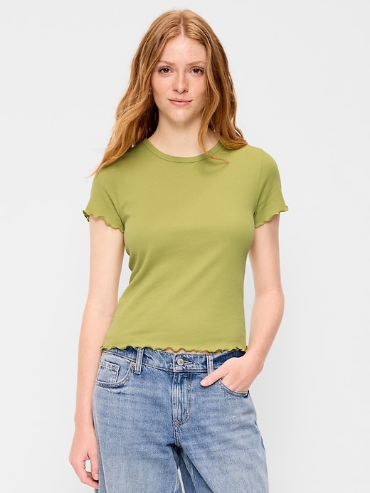 Image number 1 showing, Fitted Waffle-Knit Cropped T-Shirt