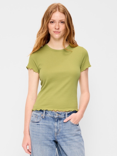Fitted Waffle-Knit Cropped T-Shirt