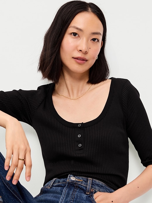 Image number 3 showing, Scoop-Neck Fitted Henley Top