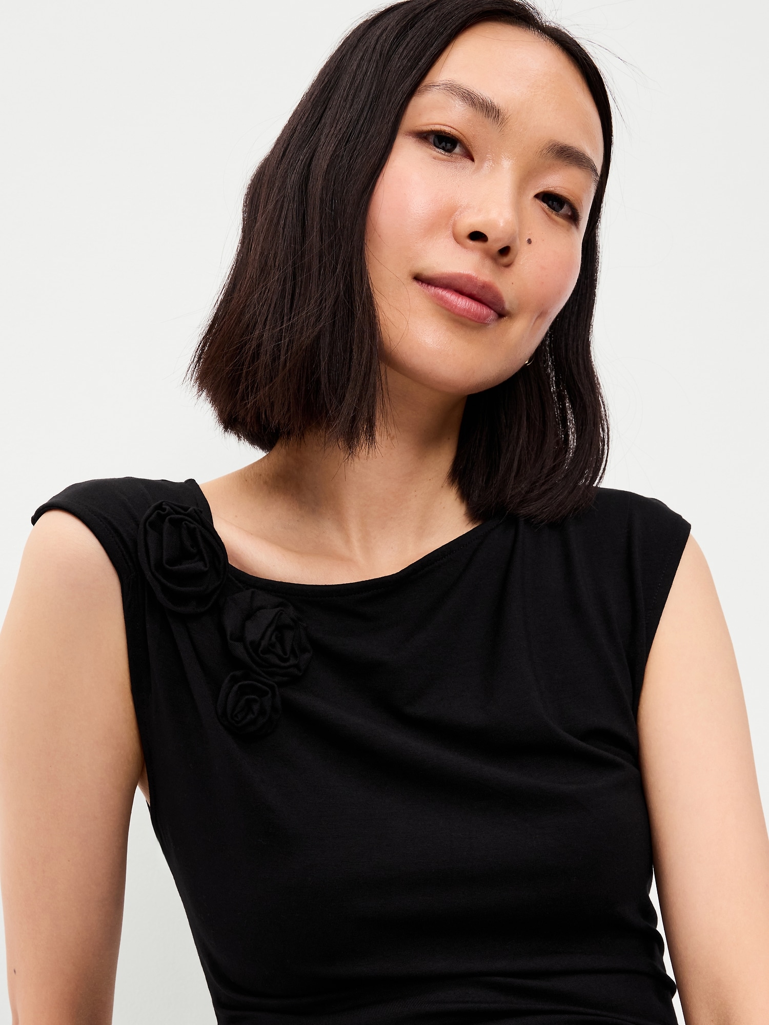Gathered-Shoulder Rosette Top