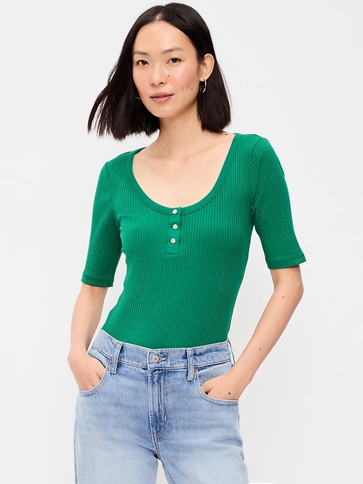 Image number 1 showing, Scoop-Neck Fitted Henley Top