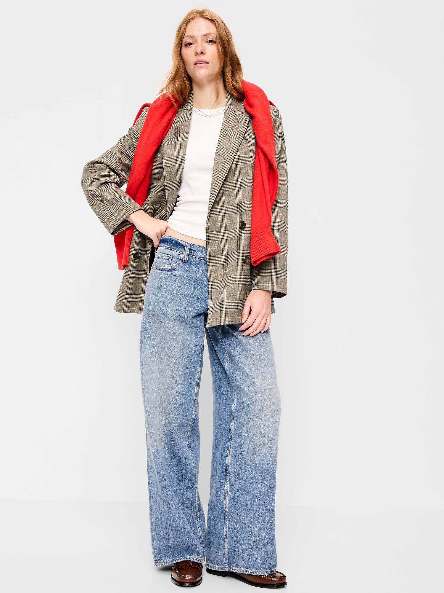 Женский пиджак Old Navy Oversized Twill Double-Breasted Blazer, цвет: Клетчатый — фото 3