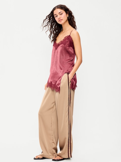 High-Waisted Satin Track Pants
