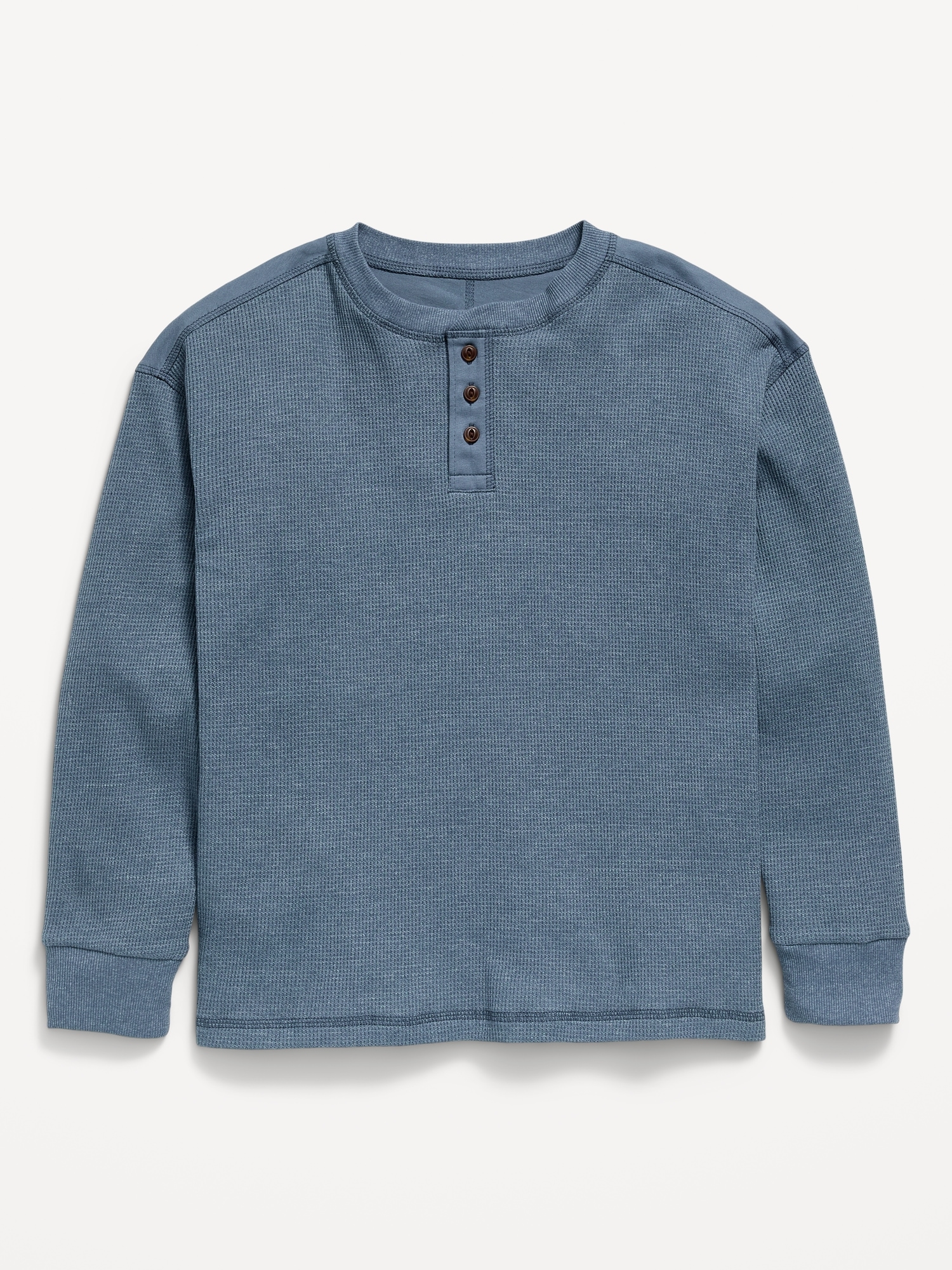 Oversized Long-Sleeve Waffle Knit Henley T-Shirt for Boys