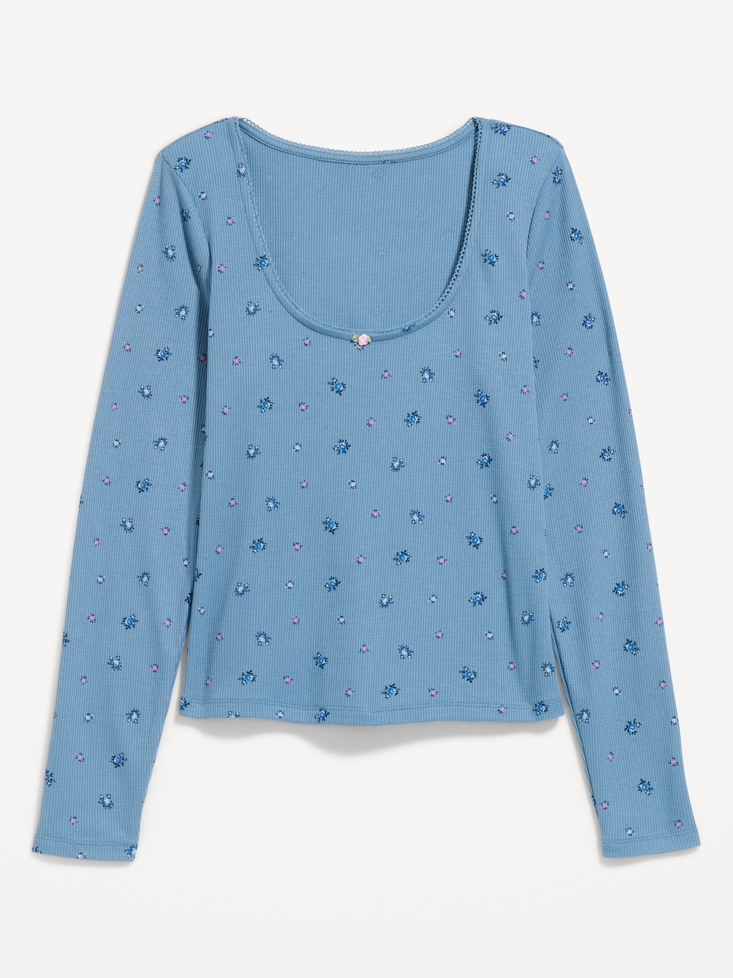 Waffle-Textured Long-Sleeve Pajama Top