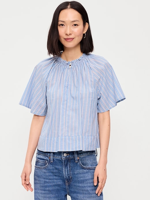 Image number 1 showing, Loose Short-Sleeve Striped Top