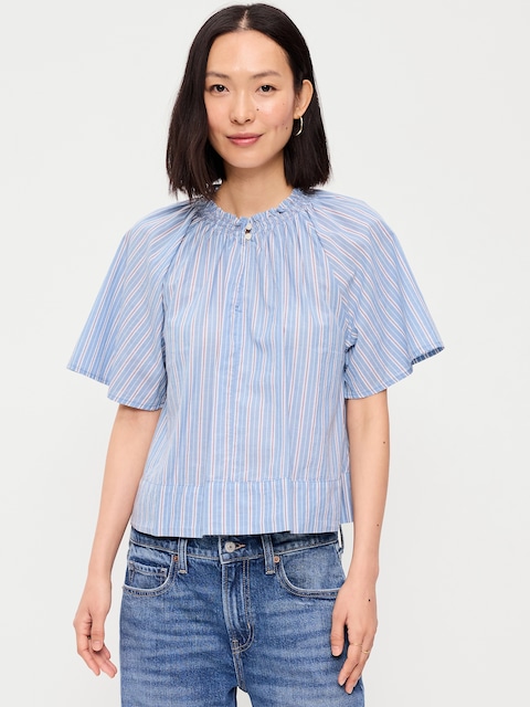 Loose Short-Sleeve Striped Top
